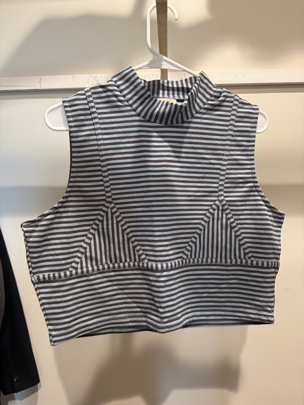 FBC Striped Mock-Neck Cropped Tank Top - Gray & White